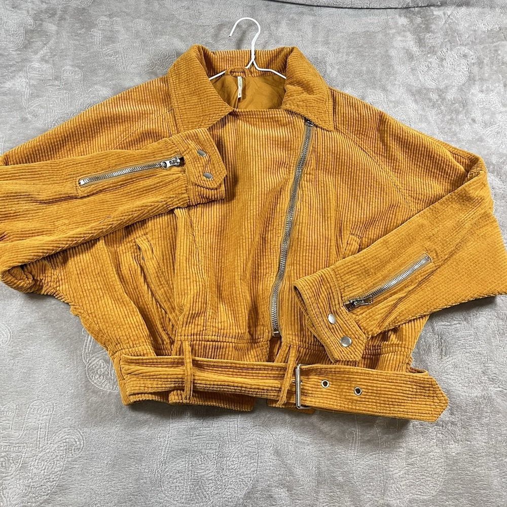 Free People Jacket Womens Medium‎ Orange Dolman Moto Asymmetrical Zip Corduroy